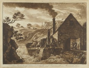 A forja de ferro perto de Dolgelli e Barmouth em Merionethshire, de doze vistas em Wales, 1776 (aquatint) de Paul Sandby